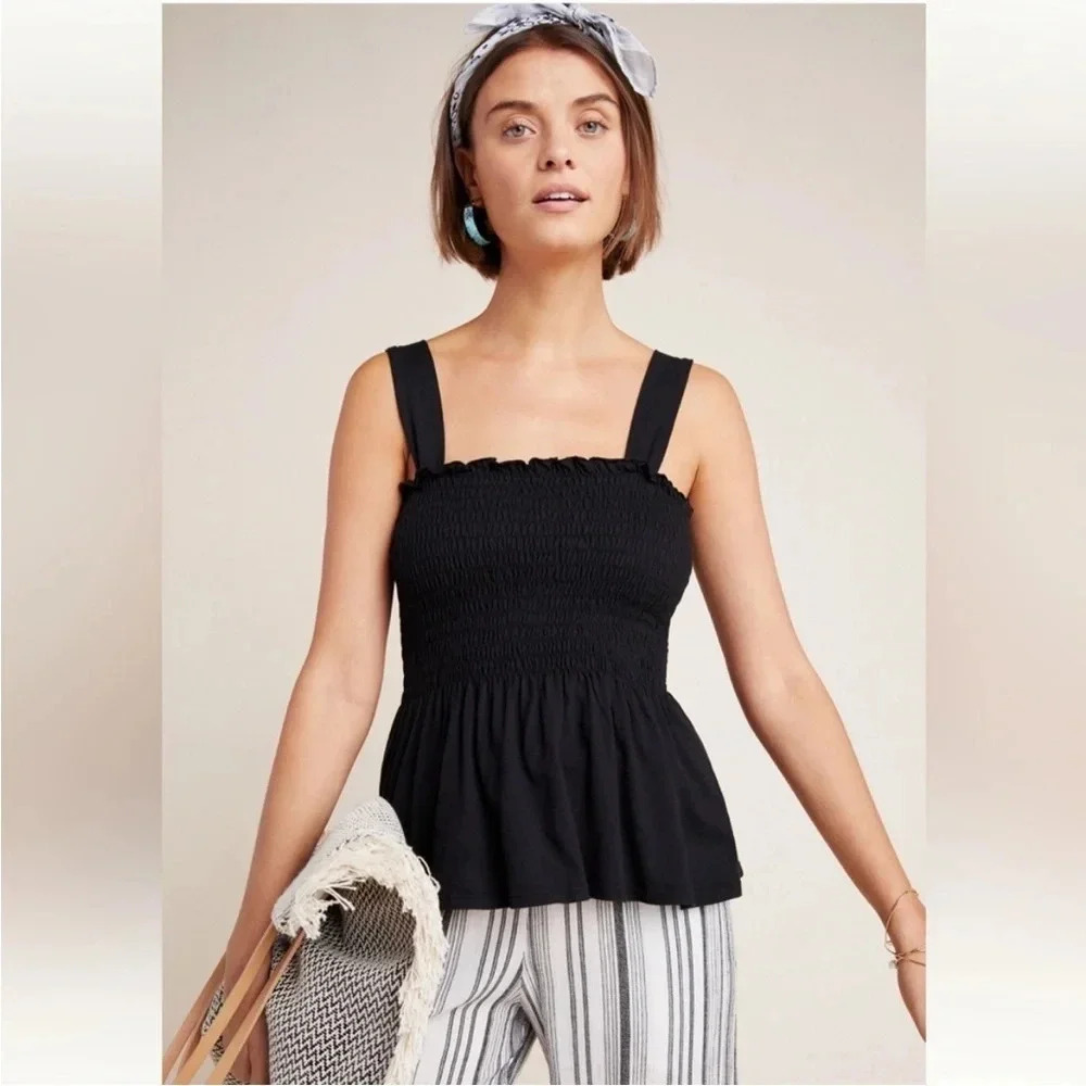 Anthropologie T.la black ribbed ruffle top